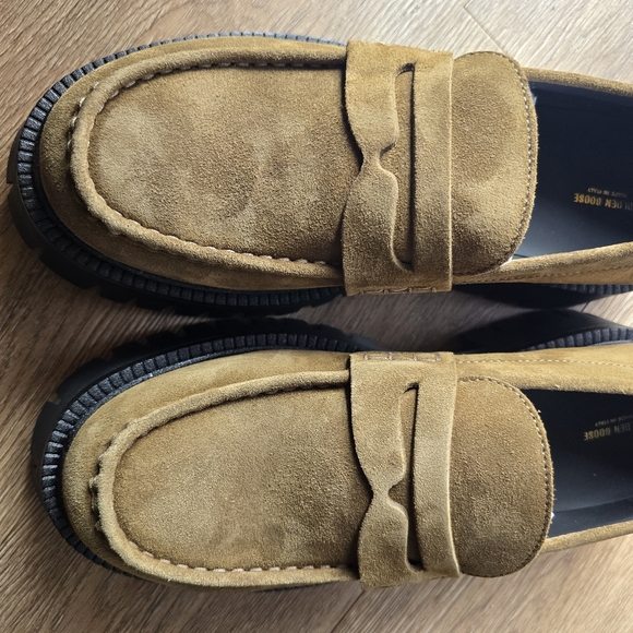 NWT Golden Goose Olive Suede Penny Loafers with Black Lug Sole - Picture 6 of 10